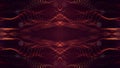 Golden red particles form line and surface grid. microcosm or space. 3d rendering science fiction background of glowing