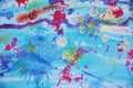 Golden red silver blue waxy muddy spots, vivid watercolor paint, colorful hues Royalty Free Stock Photo