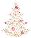 Golden and red snowflake Christmas tree on white background. Christmas vector card Royalty Free Stock Photo