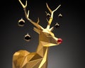 Golden reindeer wit christmas balls on dark background.