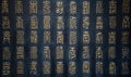 The golden relief of Chinese seal script text background. Royalty Free Stock Photo