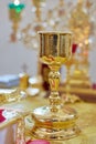 Golden religious utensils. Details in the Orthodox Christian Church. Russia Royalty Free Stock Photo