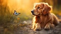 Golden Retriever with Butterfly