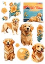 Golden retriever cute summer stickers set