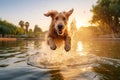 Golden Retriever dog bathing in the lake