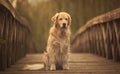 Golden retriever dog in the bridge