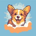 Golden Retriever Dog Floating on Cloud in Heaven: Conceptual Vector Illustration