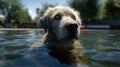 golden retriever dog playing in the swimming pool. Pet rehabilitation in water. training Royalty Free Stock Photo