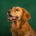 Golden Retriever dog portrait. Studio shot on green background.