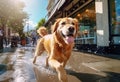 a golden retriever dog soaked by water shaking itself off - generative Ai illustration Royalty Free Stock Photo