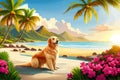 Golden Retriever dog is on summer vacation at seaside resort and rests relaxing Royalty Free Stock Photo