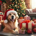 golden retriever dog wearing santa hat Royalty Free Stock Photo