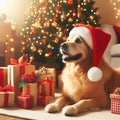 golden retriever dog wearing santa hat amongst the gifts Royalty Free Stock Photo