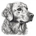 Golden Retriever, engraving style, close-up portrait, black and white drawing, cute hunting dog Royalty Free Stock Photo