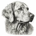 Golden Retriever, engraving style, close-up portrait, black and white drawing, cute hunting dog, Royalty Free Stock Photo