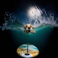 Golden retriever jumping into the water from a board. Royalty Free Stock Photo