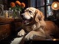 Golden retriever playing piano closeup shot Royalty Free Stock Photo