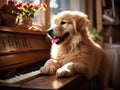 Golden retriever playing piano closeup shot Royalty Free Stock Photo