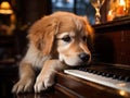 Golden retriever playing piano closeup shot Royalty Free Stock Photo