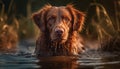 Golden retriever playing in wet grass, loyal friend in rain generated by AI Royalty Free Stock Photo