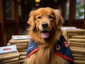 Golden retriever postman delivering letters with Canon camera