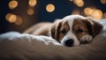 golden retriever puppy A peaceful sleeping puppy nestled in a soft, pillow, with a backdrop of a night Royalty Free Stock Photo