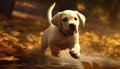 Golden retriever puppy playing outdoors in nature with cheerful hound generated by AI Royalty Free Stock Photo