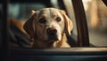 Golden retriever sitting in car, looking out generated by AI Royalty Free Stock Photo