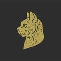 Golden retro cat head side view minimalist domestic animal mascot grunge texture vector illustration