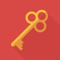 Golden retro key on the red background. Flat design vector Royalty Free Stock Photo