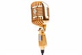 Golden Retro microphone isolated on white background with clipping path. 3d illustration. Royalty Free Stock Photo