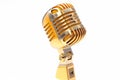 Golden Retro microphone isolated on white background with clipping path. 3d illustration Royalty Free Stock Photo