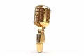 Golden Retro microphone isolated on white background with clipping path. 3d illustration Royalty Free Stock Photo