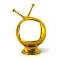 Golden retro tv with white screen 3d illustration