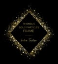 Golden rhombus. Frame of gold particles and text