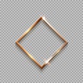 Golden rhombus frame for picture isolated on transparent background. Blank space for picture, painting, card or photo