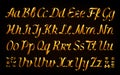 Golden ribbon alphabet letters on black background