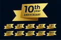 Golden ribbon anniversary emblem set Royalty Free Stock Photo