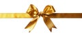 Golden ribbon bow on white.