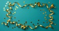 Golden ribbon and confetti create a festive frame for celebration background design with copy space Royalty Free Stock Photo