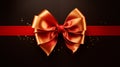 Golden ribbon with red bow isolated on black background.Holiday Festive Party Winning Banner Royalty Free Stock Photo