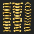 Golden ribbons set on black background Royalty Free Stock Photo