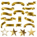 Golden Ribbons And Stars Set White Background Royalty Free Stock Photo