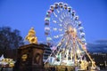 The Golden Rider or Goldener Reiter, the statue of August the Strong, near Ferris wheel. Saxony, Germany. November 2019