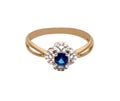 Golden ring with big sapphire and diamonds Royalty Free Stock Photo