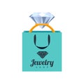 Golden ring with diamond in gift bag illustration