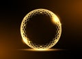 Golden ring frame of Flower of Life symbol. Geometrical figure, composed of overlapping gold circles. Luxury Business globe logo