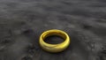 The golden ring lies on the dry gray ground. The lost ring lies on the dirty cracked ground. Generated AI.