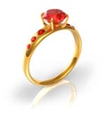 Golden ring with red jewels