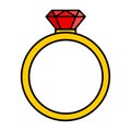 Golden ring with ruby gem. Cartoon vector illustration isolated on white Royalty Free Stock Photo